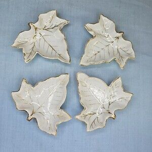 Leaf Trinket Plates Set of 4 White & Gold Vintage Occupied Japan Dishes